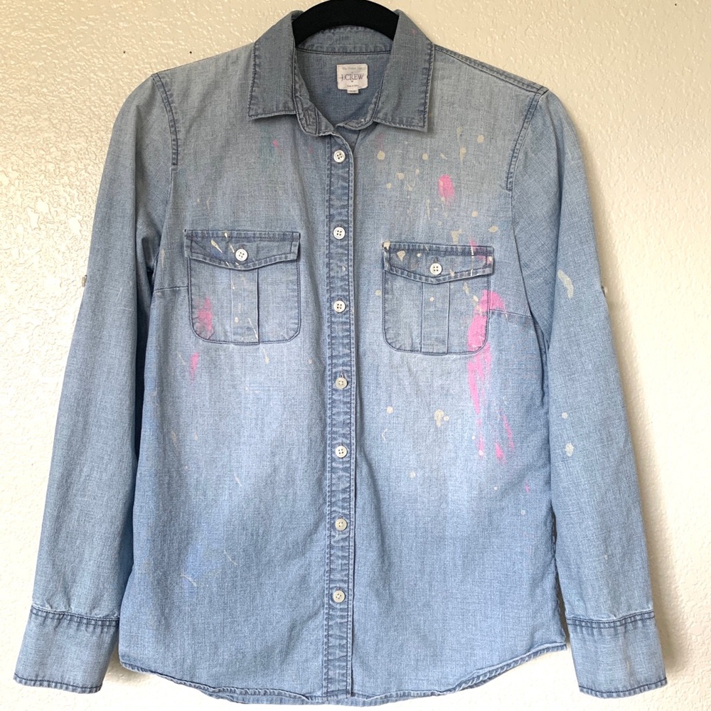 J.Crew paint splatter Keeper Chambray shirt
